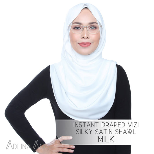 Instant Draped VIZI Silky Satin Shawl - Milk - vizi - Adlina Anis - Third Culture Boutique