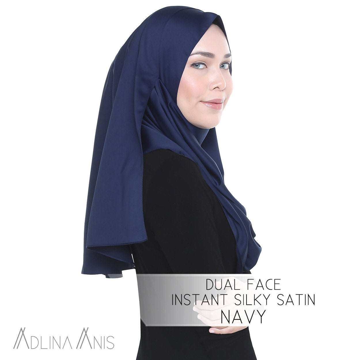 Dual Face Instant Silky Satin Shawl - Navy - Instant Hijabs - Adlina Anis - Third Culture Boutique