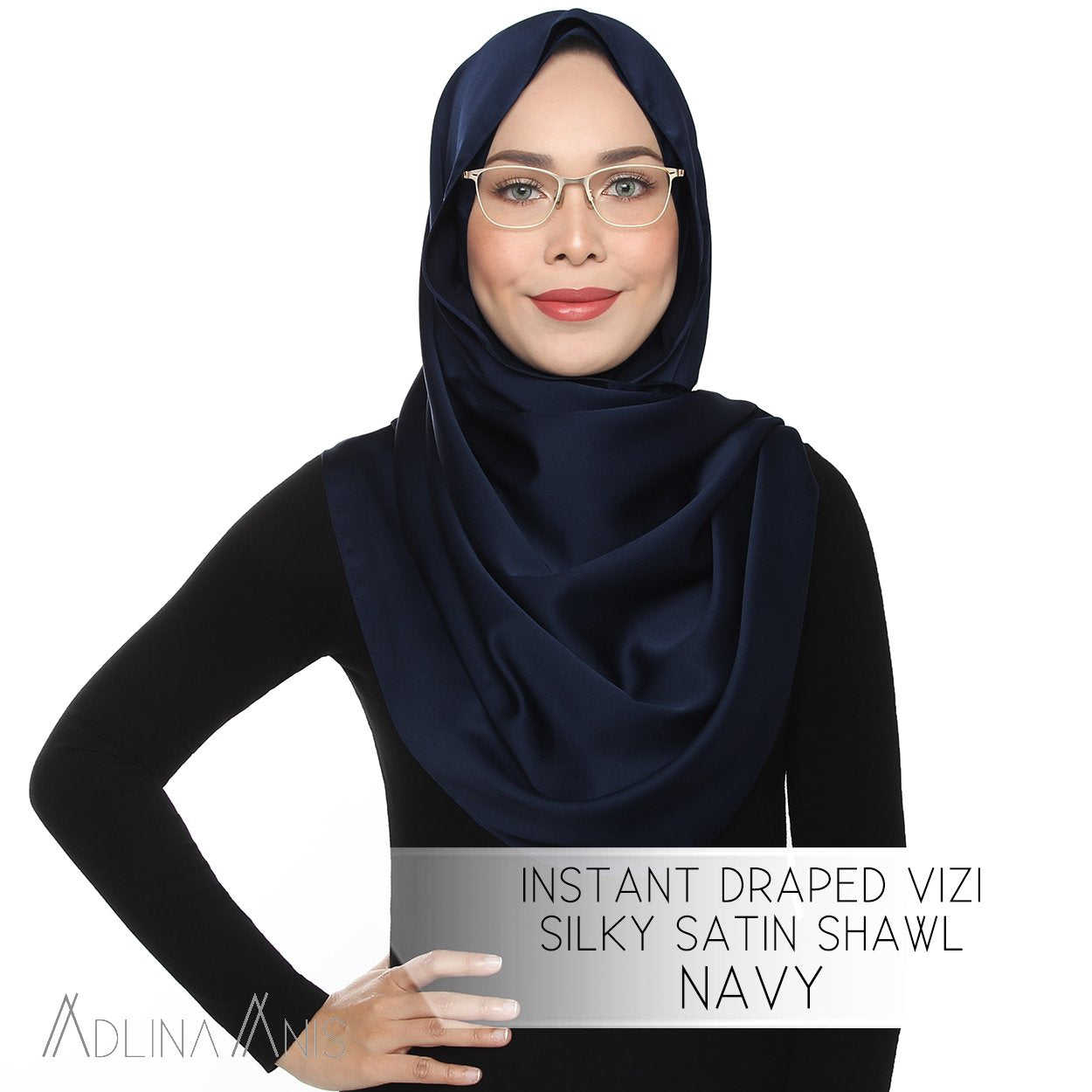 Instant Draped VIZI Silky Satin Shawl - Navy - vizi - Adlina Anis - Third Culture Boutique
