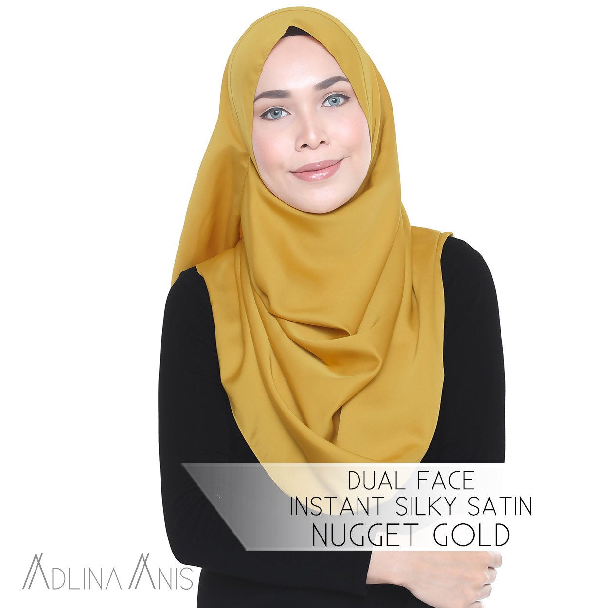 Dual Face Instant Silky Satin Shawl - Nugget Gold - Instant Hijabs - Adlina Anis - Third Culture Boutique