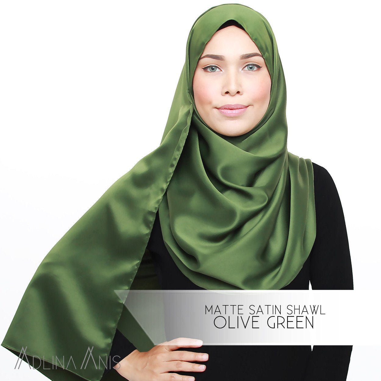 Matte Satin Shawl - Olive Green - Satin - Adlina Anis - Third Culture Boutique