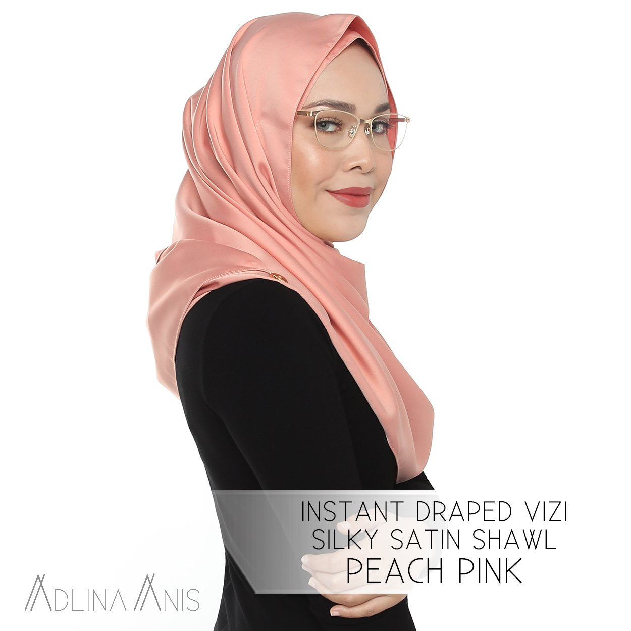 Instant Draped VIZI Silky Satin Shawl - Peach Pink - vizi - Adlina Anis - Third Culture Boutique