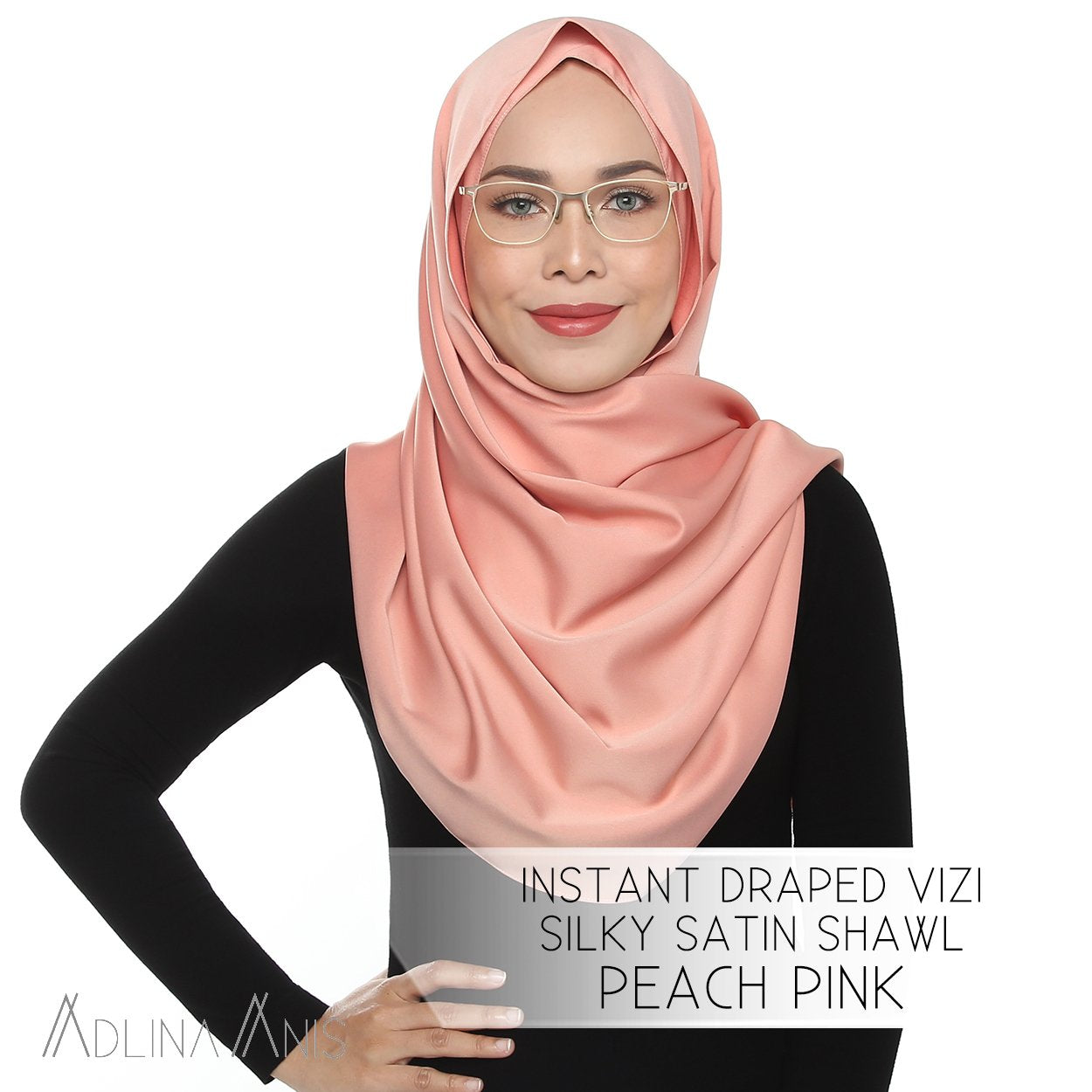 Instant Draped VIZI Silky Satin Shawl - Peach Pink - vizi - Adlina Anis - Third Culture Boutique