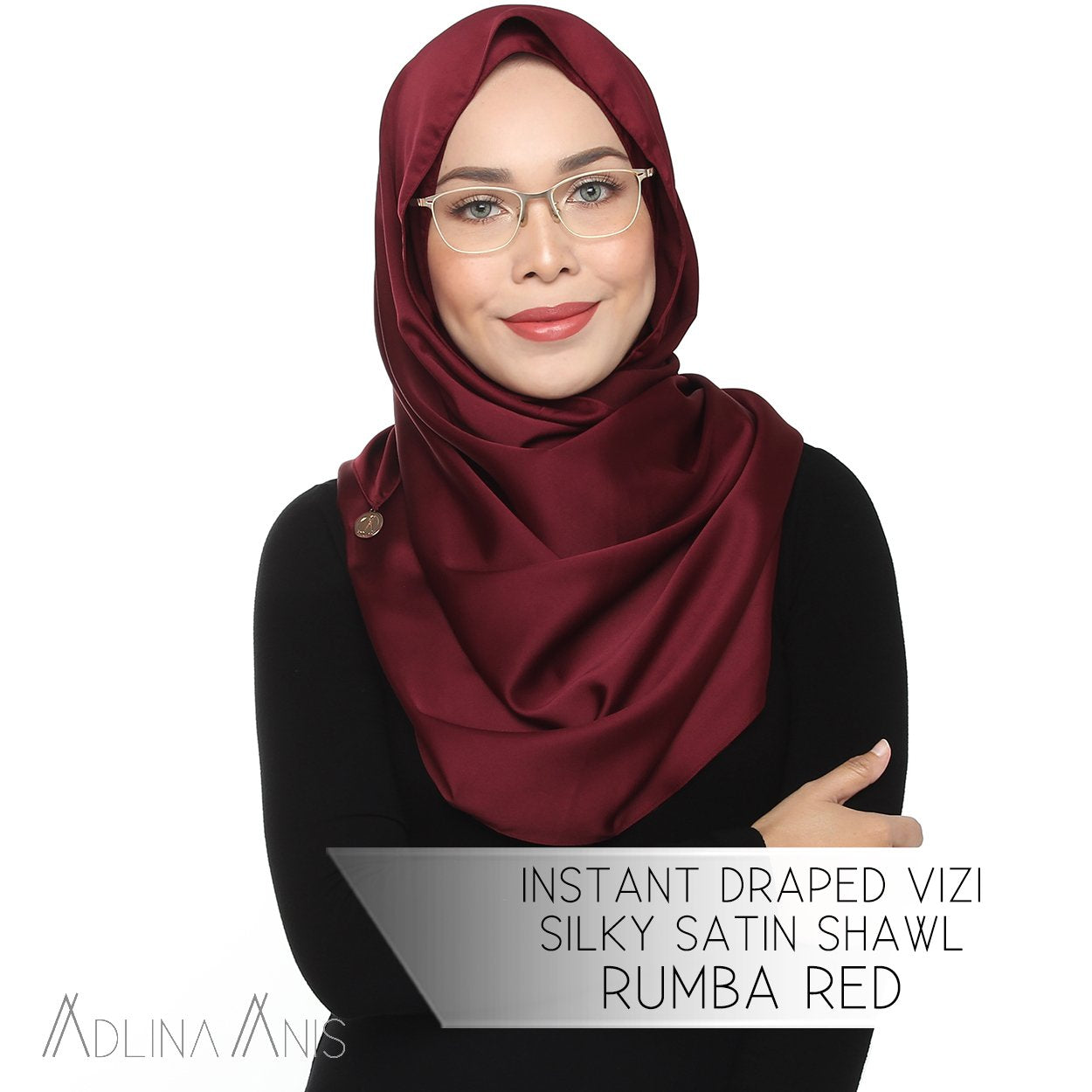 Instant Draped VIZI Silky Satin Shawl - Rumba Red - vizi - Adlina Anis - Third Culture Boutique