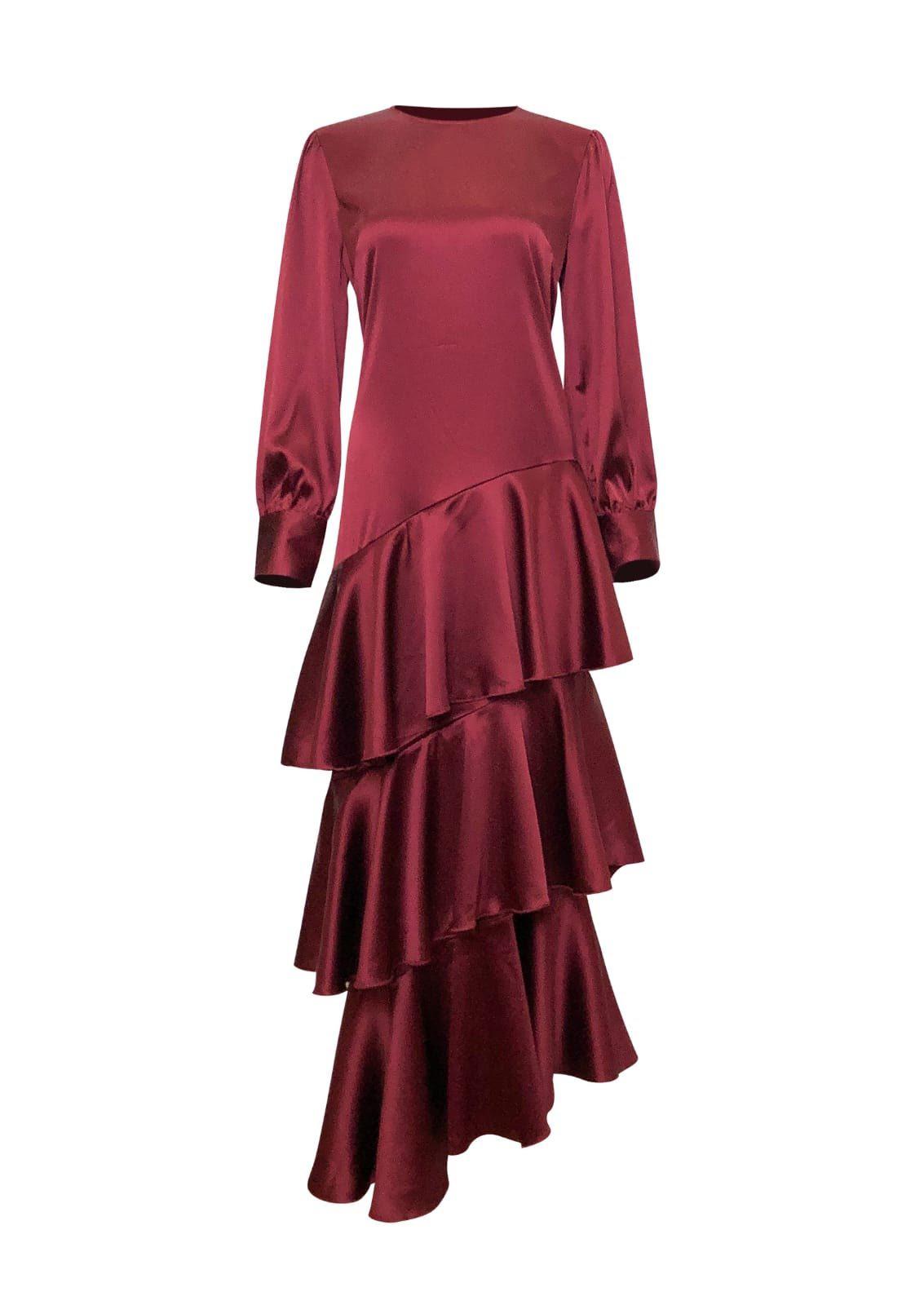 Seville Layered Satin Gown - Scarlet Ruby