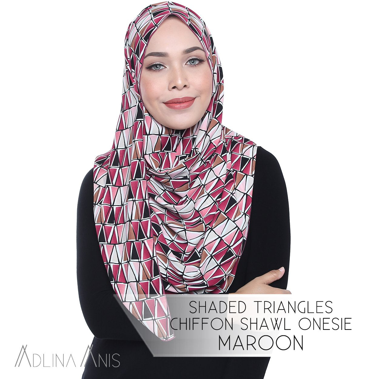 Shaded Triangles Chiffon Shawl Onesie - Maroon - Instant Hijabs - Adlina Anis - Third Culture Boutique