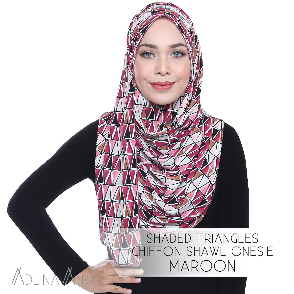 Shaded Triangles Chiffon Shawl Onesie - Maroon - Instant Hijabs - Adlina Anis - Third Culture Boutique