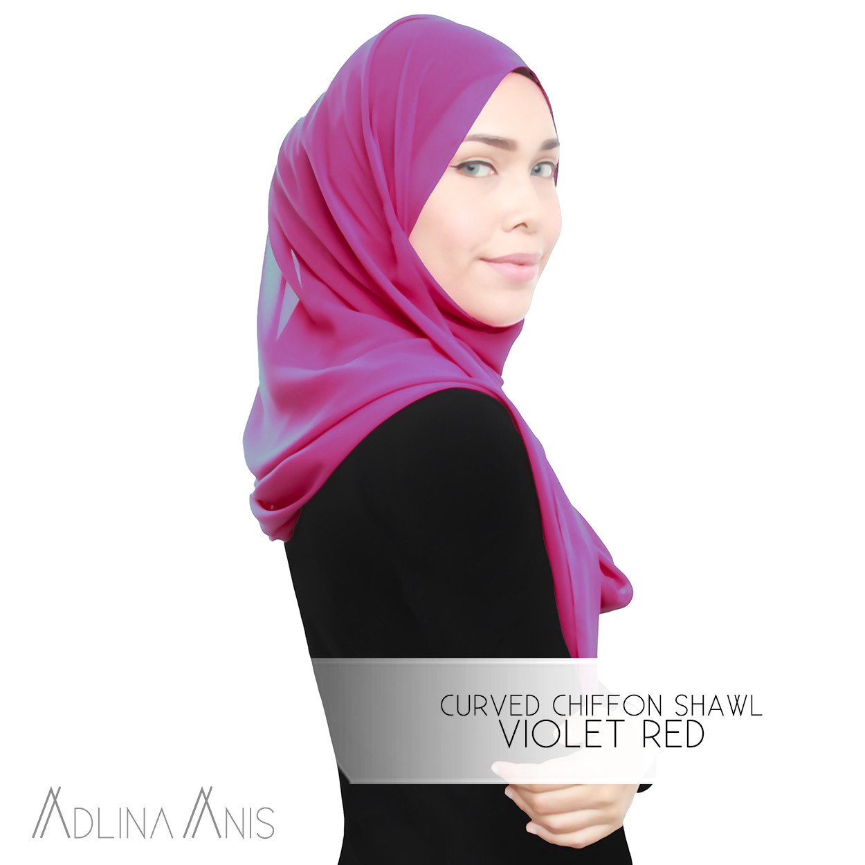 Curved Chiffon Shawl - Violet Red - Premium Chiffon - Adlina Anis - Third Culture Boutique