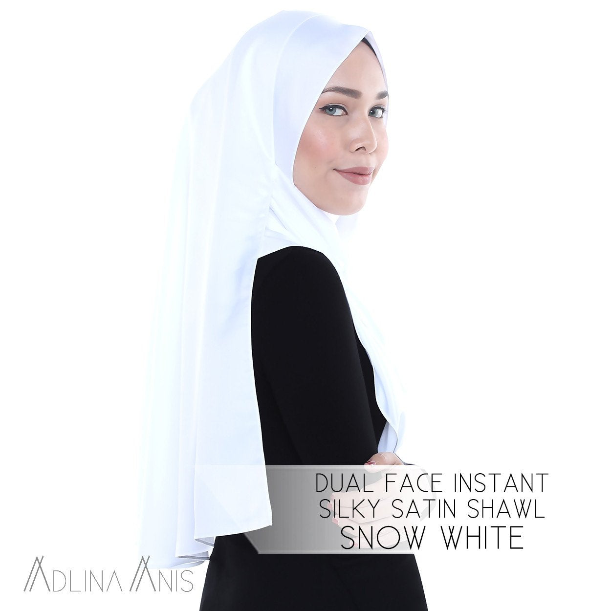 Dual Face Instant Silky Satin Shawl - Snow White - Instant Hijabs - Adlina Anis - Third Culture Boutique